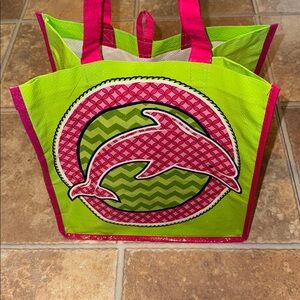 SEA WORLD BUSCH GARDENS Vibrant Dolphin Tote Bag pink and green with handles